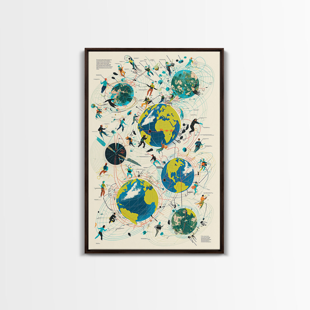 Abstract Global Network People Wall Art, Modern African Inspired Digital Art, Geometric Office Decor, World Map Canvas Print