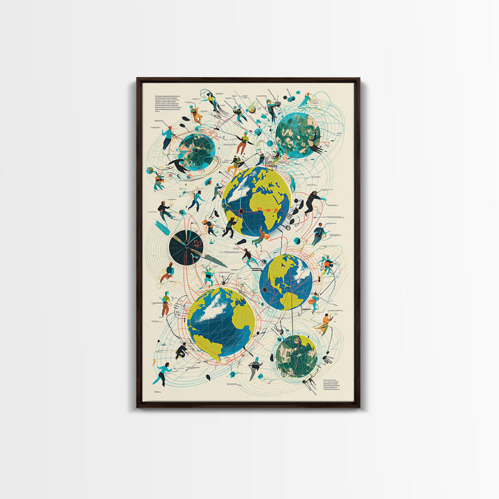 Abstract Global Network People Wall Art, Modern African Inspired Digital Art, Geometric Office Decor, World Map Canvas Print
