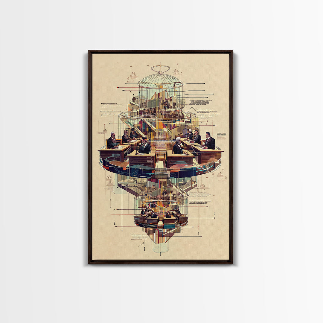 Futuristic Council Chamber Wall Art, Architectural Diagram, Modern Afrocentric Decor, Geometric Office Canvas Print Gift
