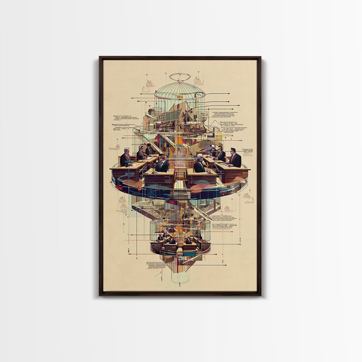Futuristic Council Chamber Wall Art, Architectural Diagram, Modern Afrocentric Decor, Geometric Office Canvas Print Gift