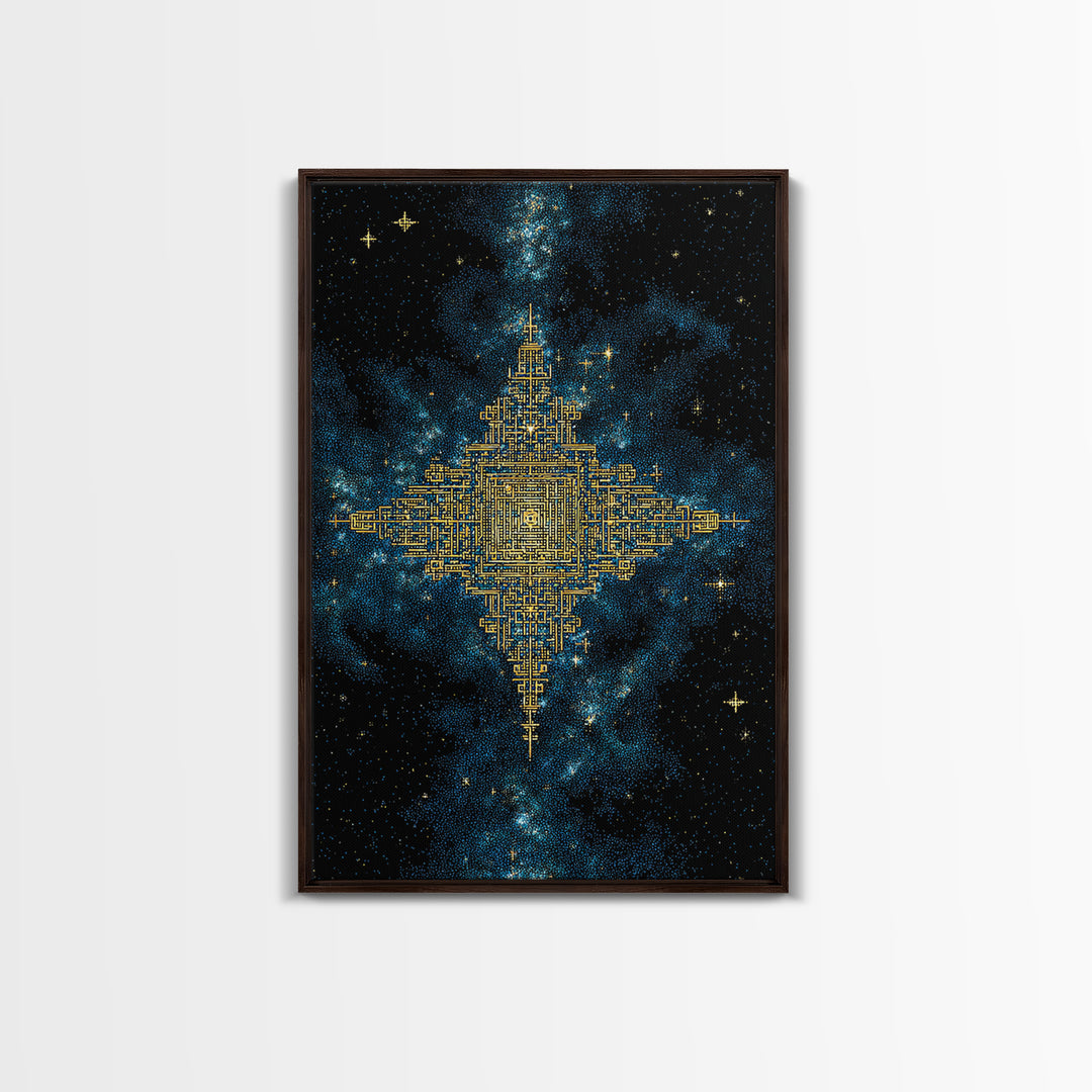 Golden Celestial Geometry Canvas Print, Cosmic Star Map Wall Art, Black And Gold Spiritual Decor, Mystical Gift For Home