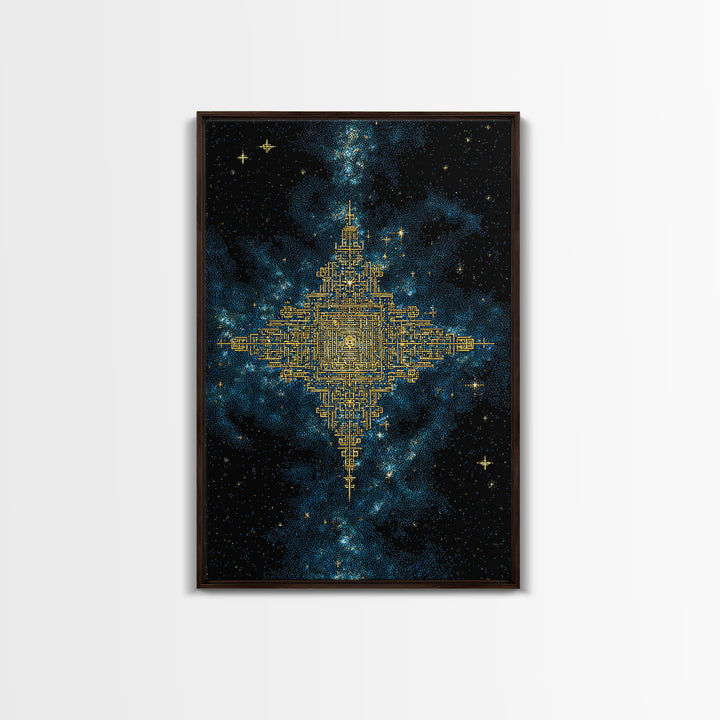 Golden Celestial Geometry Canvas Print, Cosmic Star Map Wall Art, Black And Gold Spiritual Decor, Mystical Gift For Home