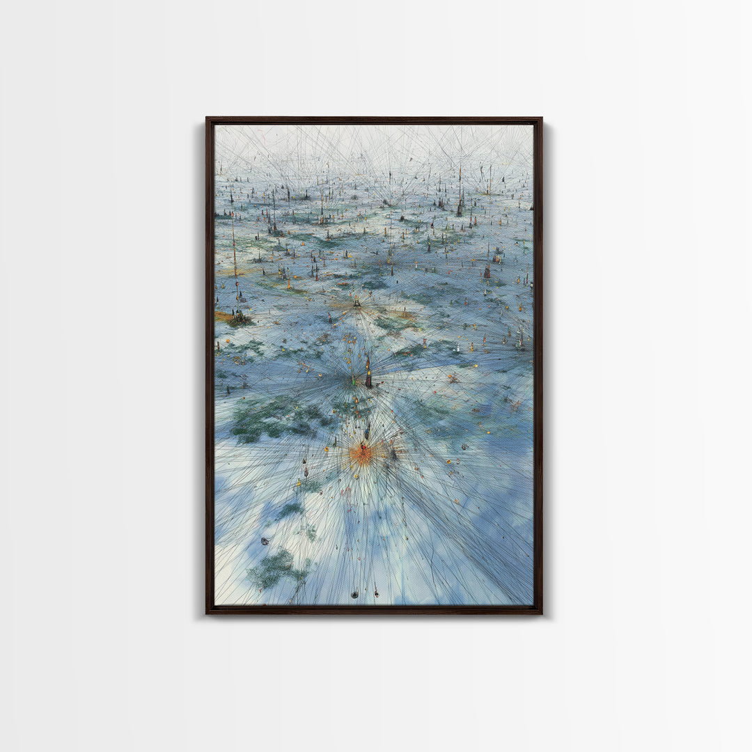Icy Network Landscape Wall Art, Blue Abstract Field, Dreamy Modern Canvas Print, Minimalist Office Decor Gift, Large Home Decor