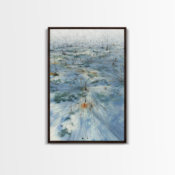 Icy Network Landscape Wall Art, Blue Abstract Field, Dreamy Modern Canvas Print, Minimalist Office Decor Gift, Large Home Decor