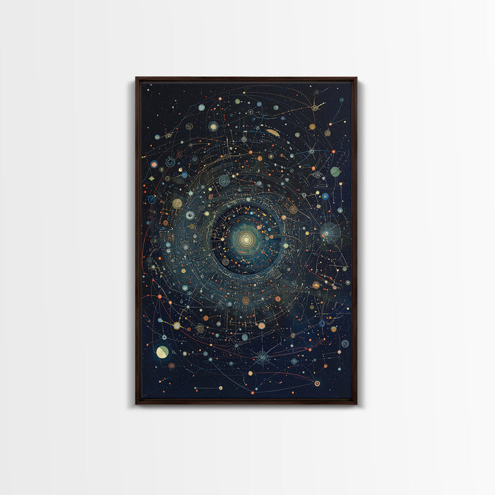 Dark Cosmic Orbit Mandala Canvas Print, Galaxy Map Wall Decor, Abstract Art, Modern Office Decor, Starry Astronomy Poster