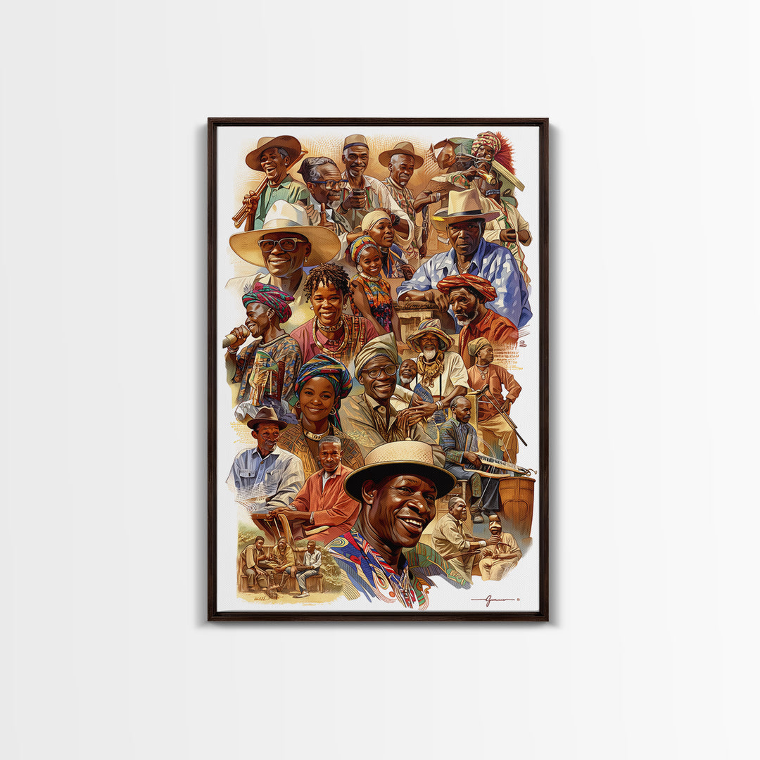 Joyful African Community Collage With Musicians, Canvas Print, African Celebration, Black Art, Cultural Wall Decor, Gift For Her