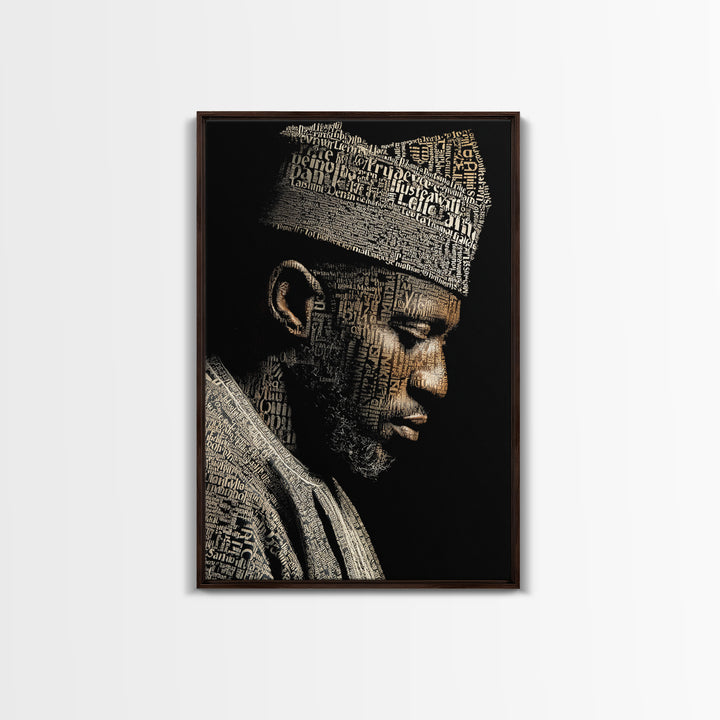 African Man Typography Profile Canvas Print, Black Art Portrait, Afrocentric Artwork, Modern Black Culture Wall Decor Gift