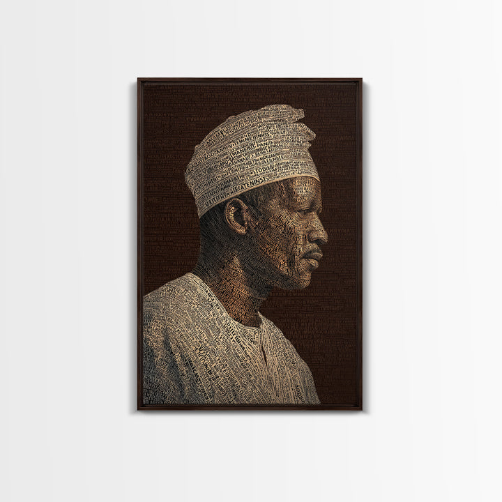 Sepia African Man Profile In Text Canvas Print, Black Man Artful Portrait, African American Art, Cultural Wall Decor Gift