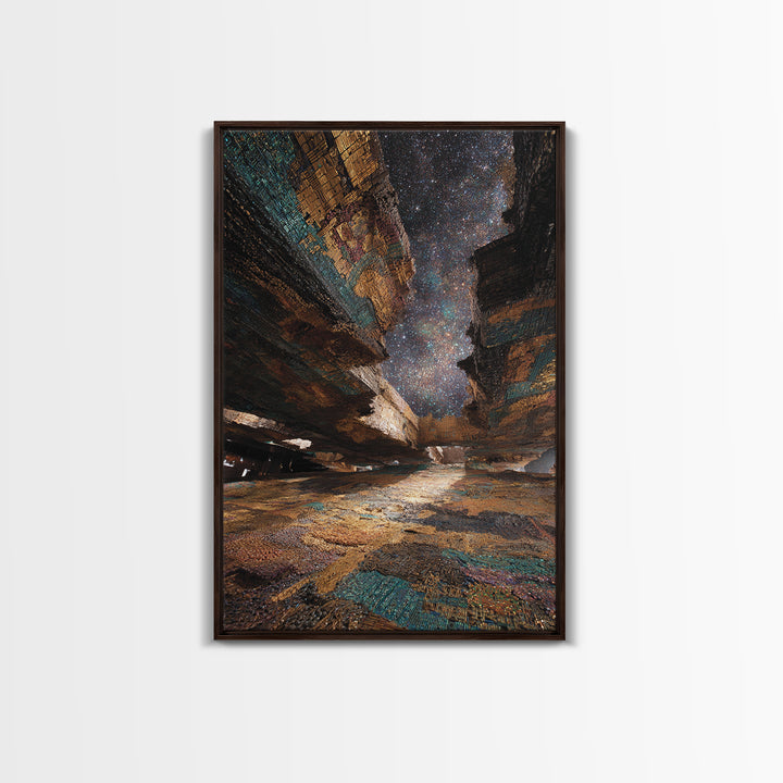 Starry Canyon African Landscape Wall Art, Ethnic Texture Night Sky Print, Earth Tone Boho Decor, Unique Canvas Gift For Home