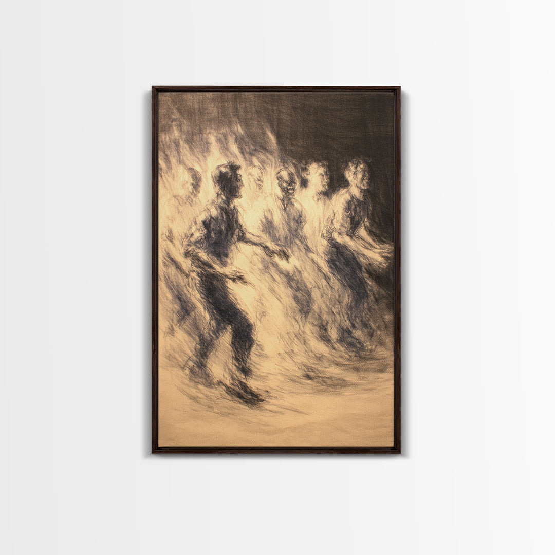 Sepia African Dancers Canvas Print, Expressive Charcoal Figure Art, Cultural Wall Decor, Motion Study For Living Room Decor
