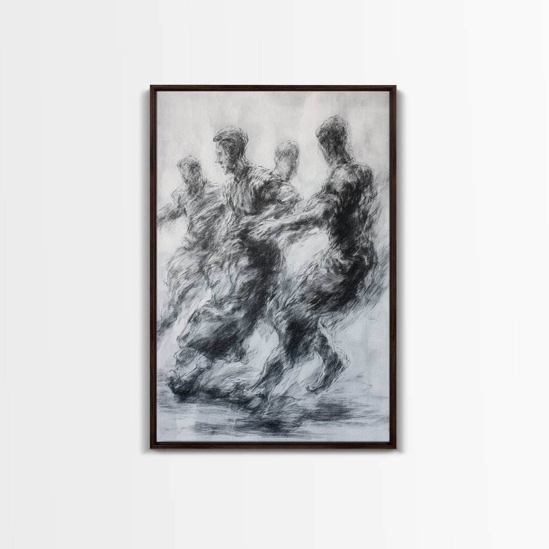 Monochrome African Dancers Wall Art, Charcoal Figure Drawing, Abstract Motion Print, Minimalist Black And White Decor Gift