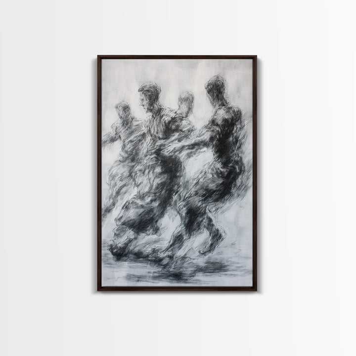 Monochrome African Dancers Wall Art, Charcoal Figure Drawing, Abstract Motion Print, Minimalist Black And White Decor Gift