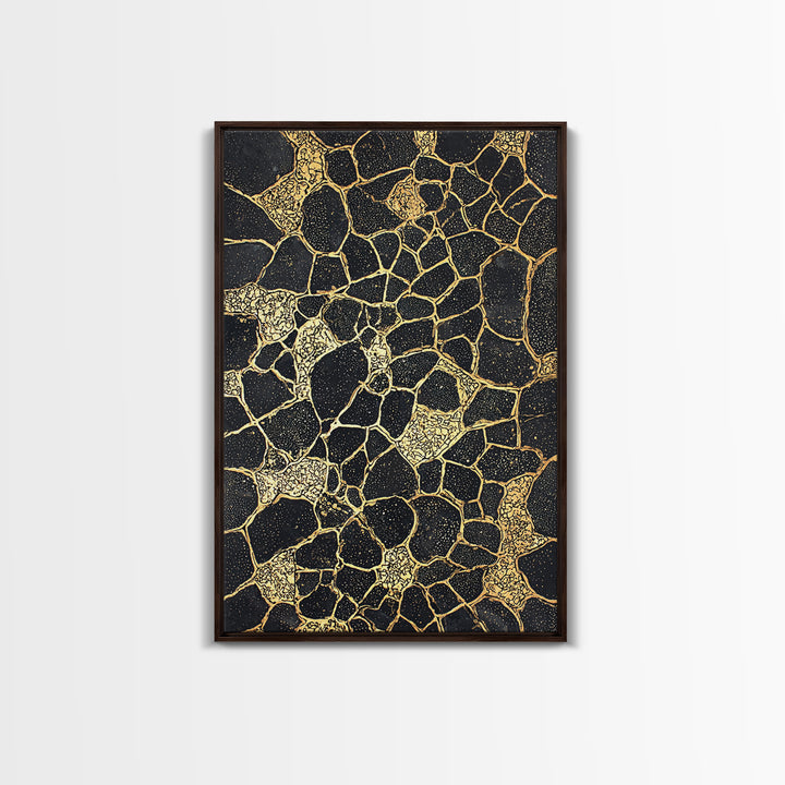 Black Gold Abstract Wall Art, Kintsugi Inspired Pattern Canvas, Luxury Modern Decor, Geometric Texture Print, Stylish Home Gift