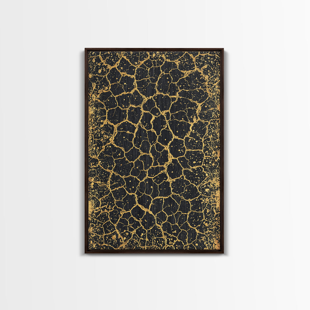 Black And Gold Crackle Texture, Abstract Wall Art, Luxury Canvas Print, Modern Geometric Elegant Home Decor, Statement Gift