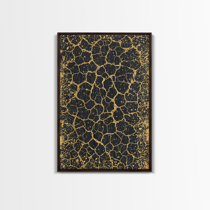 Black And Gold Crackle Texture, Abstract Wall Art, Luxury Canvas Print, Modern Geometric Elegant Home Decor, Statement Gift