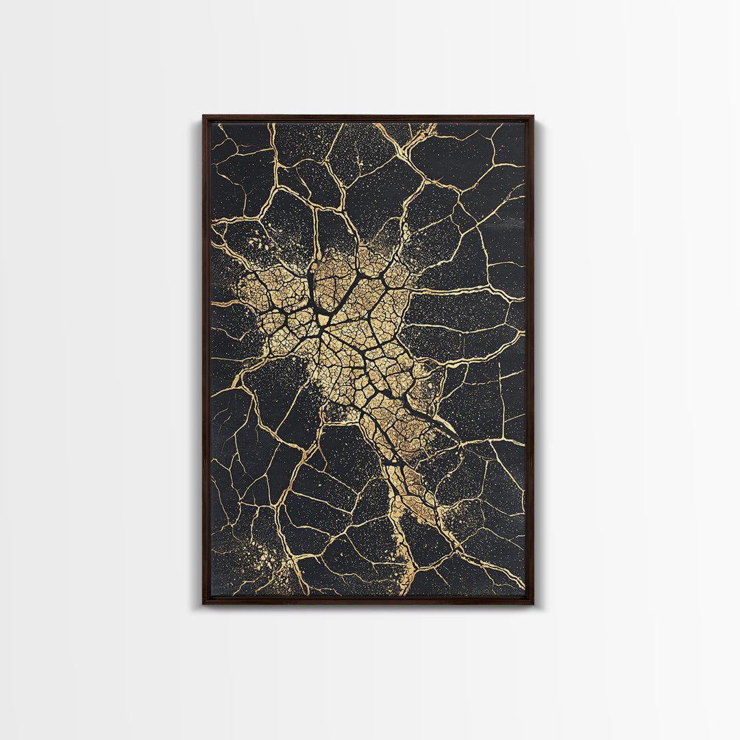 Golden Africa Map Crackle Silhouette, African Wall Art, Framed Canvas Print, Afrocentric Motherland Home Decor, Black History Gift
