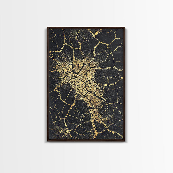 Golden Africa Map Crackle Silhouette, African Wall Art, Framed Canvas Print, Afrocentric Motherland Home Decor, Black History Gift