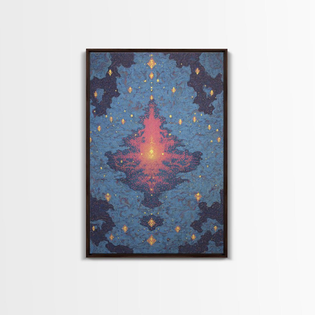 Blue Pink Glowing Mandala Reflection, Abstract Wall Art, Modern Canvas Print, Spiritual Meditation Room Decor, Colorful Gift