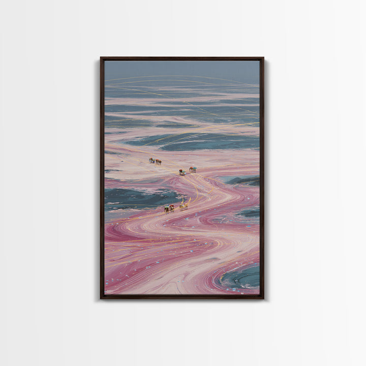 Pastel Desert Caravan Trails Canvas Print, Surreal Landscape Wall Decor, Dreamy Abstract Art For Unique Modern Home Decor