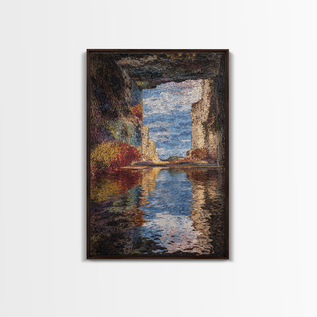 Ocean Cave Reflection Wall Art, Impressionist Seascape Painting, Coastal Landscape Canvas, Nature Scene Living Room Decor
