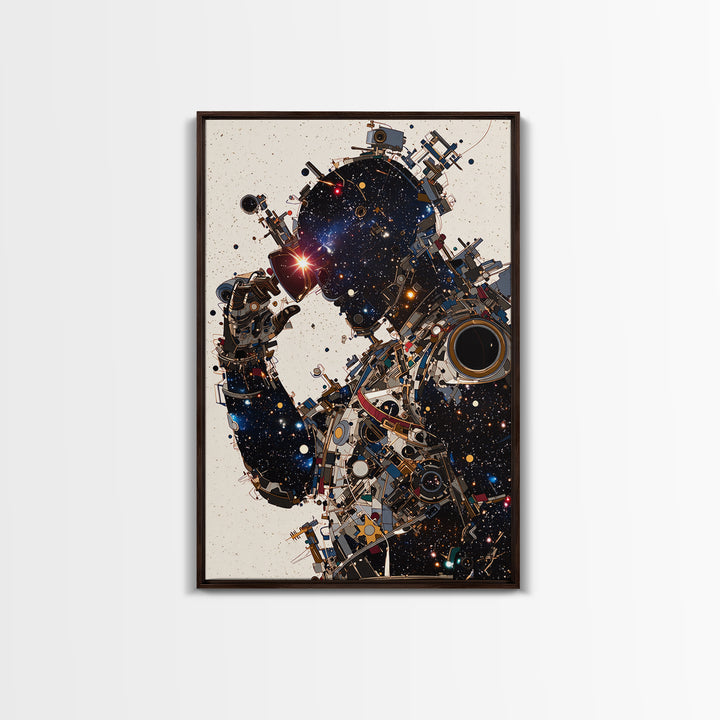 Cosmic Black Cyborg Portrait Canvas Print, Afrofuturism Decor, Abstract Face Art, Galaxy Robot Unique Modern Wall Decor Gift
