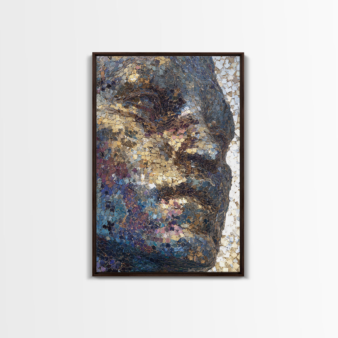 Metallic Mosaic Black Face Wall Art, Abstract Portrait Canvas, Contemporary African American Art, Elegant Home Decor Gift