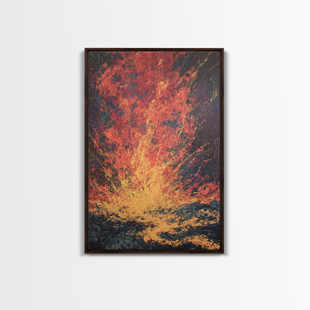 Fiery Lava Eruption Abstract Wall Art, Red Orange Volcano Painting, Bold Modern Canvas Decor, Dramatic Statement Print Gift