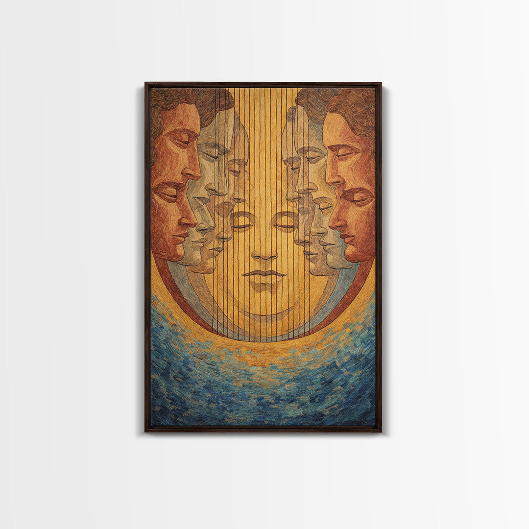 Mirrored African Faces Framed Canvas Print, Surreal Female Portrait Wall Art, Afrocentric Culture Decor, Elegant Home Gift