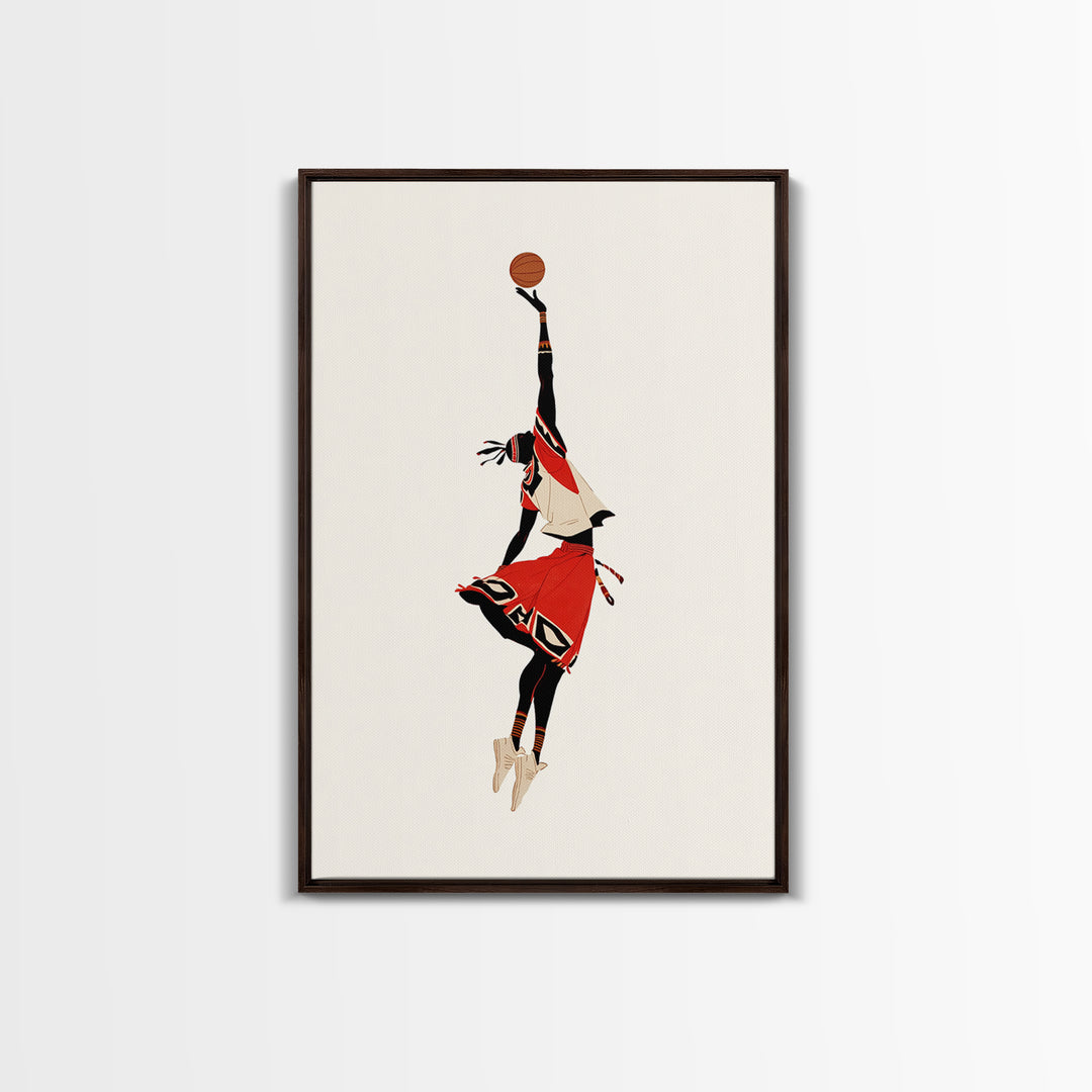 Maasai Warrior Basketball Leap Wall Art, African Warrior Art, African Wall Decor, Afrocentric Sports Canvas Print Gift Decor