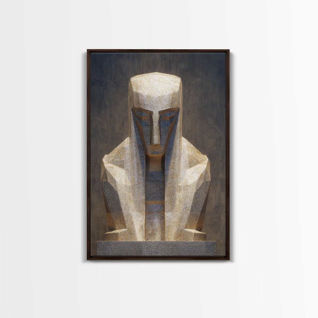 Geometric African Sculpture Framed Canvas Print, Abstract African Art, Gold Tribal Statue Wall Art For Modern Home Decor