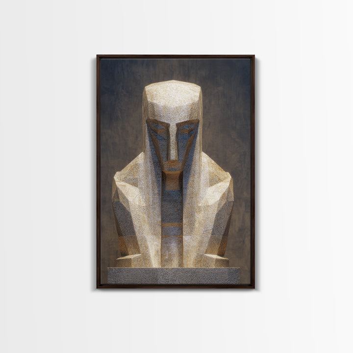 Geometric African Sculpture Framed Canvas Print, Abstract African Art, Gold Tribal Statue Wall Art For Modern Home Decor