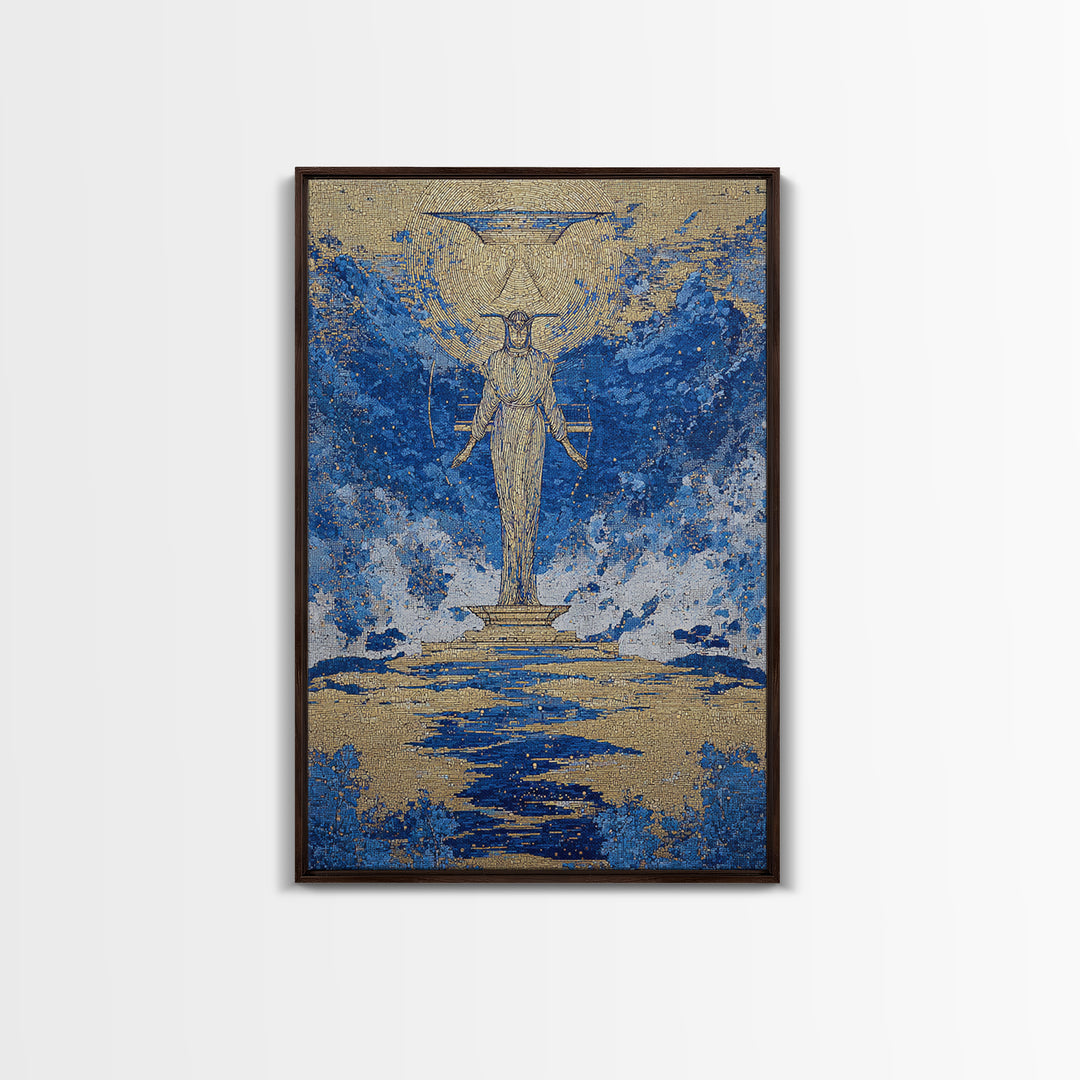 Blue Gold Egyptian Goddess Wall Art, African Egyptian Art, Textured Spiritual Canvas Print, Ancient Culture Home Decor Gift