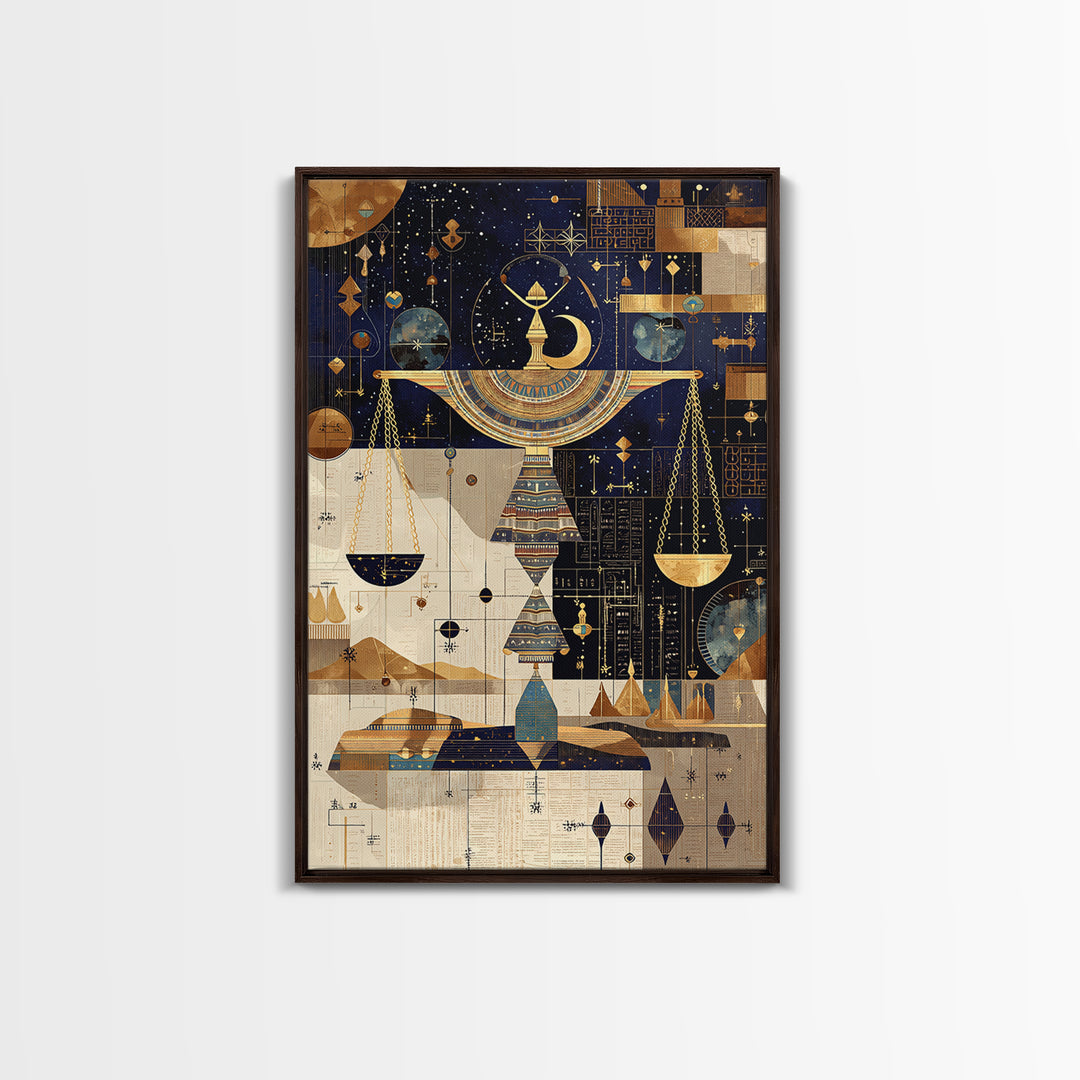 Celestial Egyptian Scales Wall Art, African Egyptian Art, Gold Black Mystical Canvas Print, Spiritual Home Decor Gift Idea
