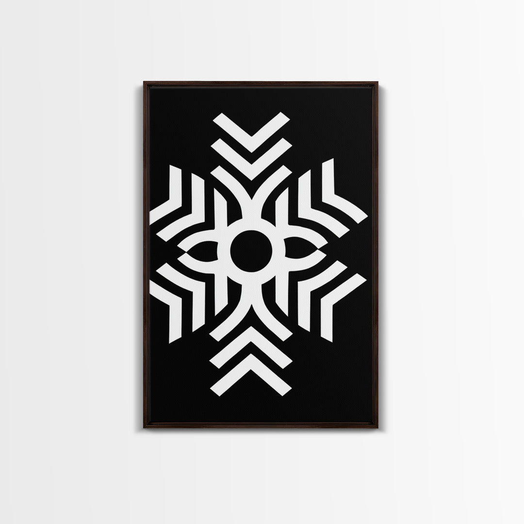 Black And White Tribal Geometric Symbol Wall Art, Afrocentric Abstract Print, African Pattern Decor, Modern Minimalist Canvas