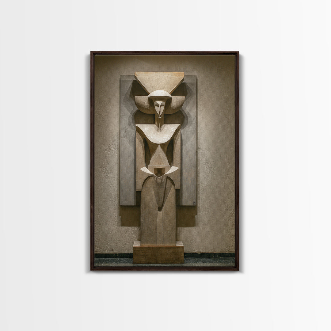 Abstract African Stone Sculpture Framed Canvas Print, Tribal Statue Wall Decor, Gallery Museum Art, Afrocentric Home Decor