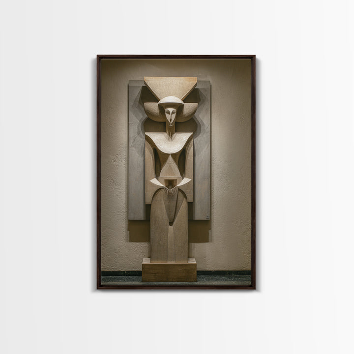 Abstract African Stone Sculpture Framed Canvas Print, Tribal Statue Wall Decor, Gallery Museum Art, Afrocentric Home Decor