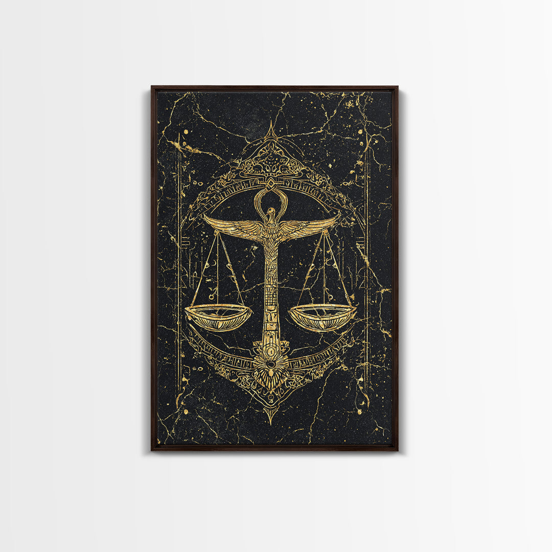 Black Gold Egyptian Ankh Scales Canvas Print, Mystical Wall Art Decor, African Egyptian Art, Spiritual Justice Poster Gift