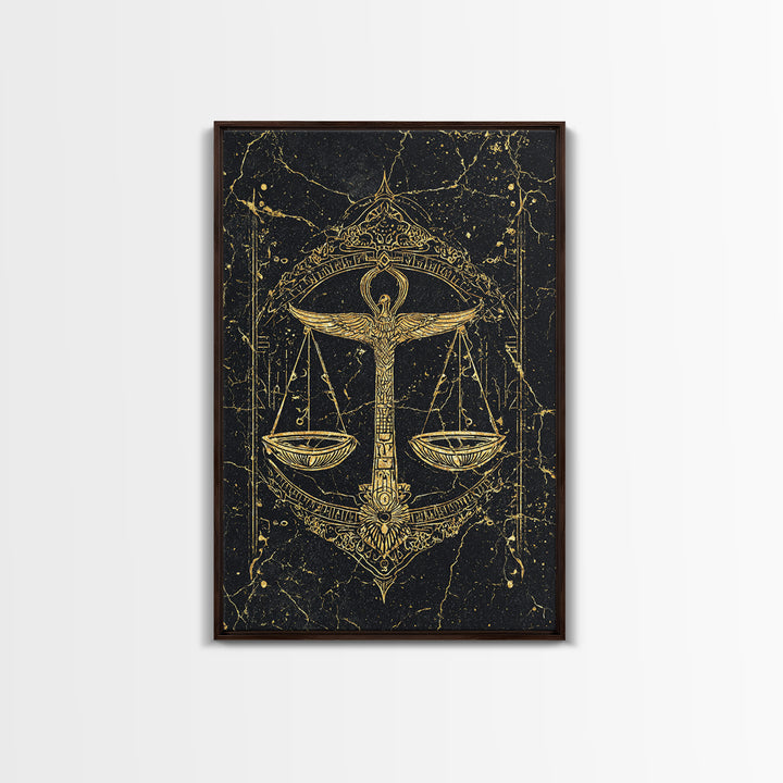 Black Gold Egyptian Ankh Scales Canvas Print, Mystical Wall Art Decor, African Egyptian Art, Spiritual Justice Poster Gift
