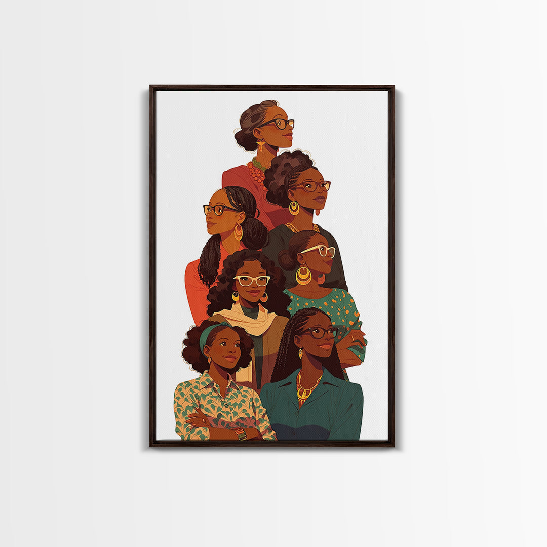 Stylish Black Women Group Portrait Wall Art, African American Art Print, Feminine Office Decor, Black Girl Magic Gift For Her