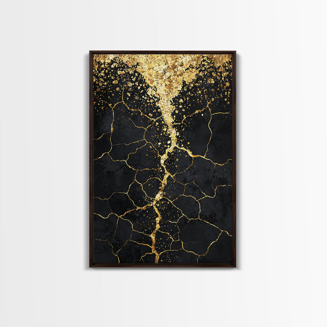 Black Gold Cracked Abstract Wall Art, Luxury Canvas Wall Art, Modern African Art Decor, Textured Art Print, Home Decor Gift