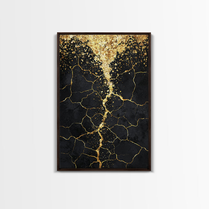 Black Gold Cracked Abstract Wall Art, Luxury Canvas Wall Art, Modern African Art Decor, Textured Art Print, Home Decor Gift