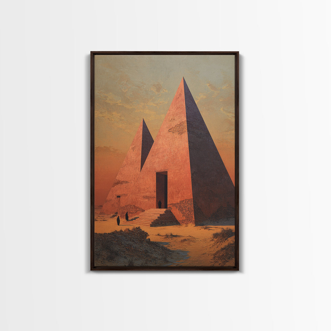 Sunset Egyptian Pyramids Framed Canvas Print, Ancient African Art, Desert Landscape Wall Decor, Cultural Home Decor Gift