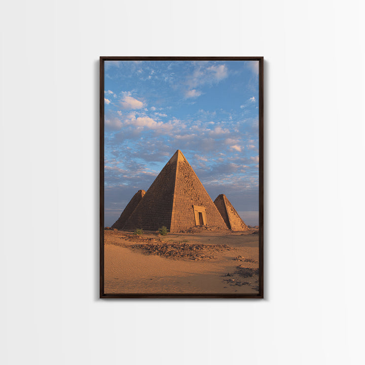 Nubian Pyramids Under Blue Sky Canvas Print, African Landscape, Sudan Travel Art, Desert Wall Decor, Ready To Hang Home Decor Art
