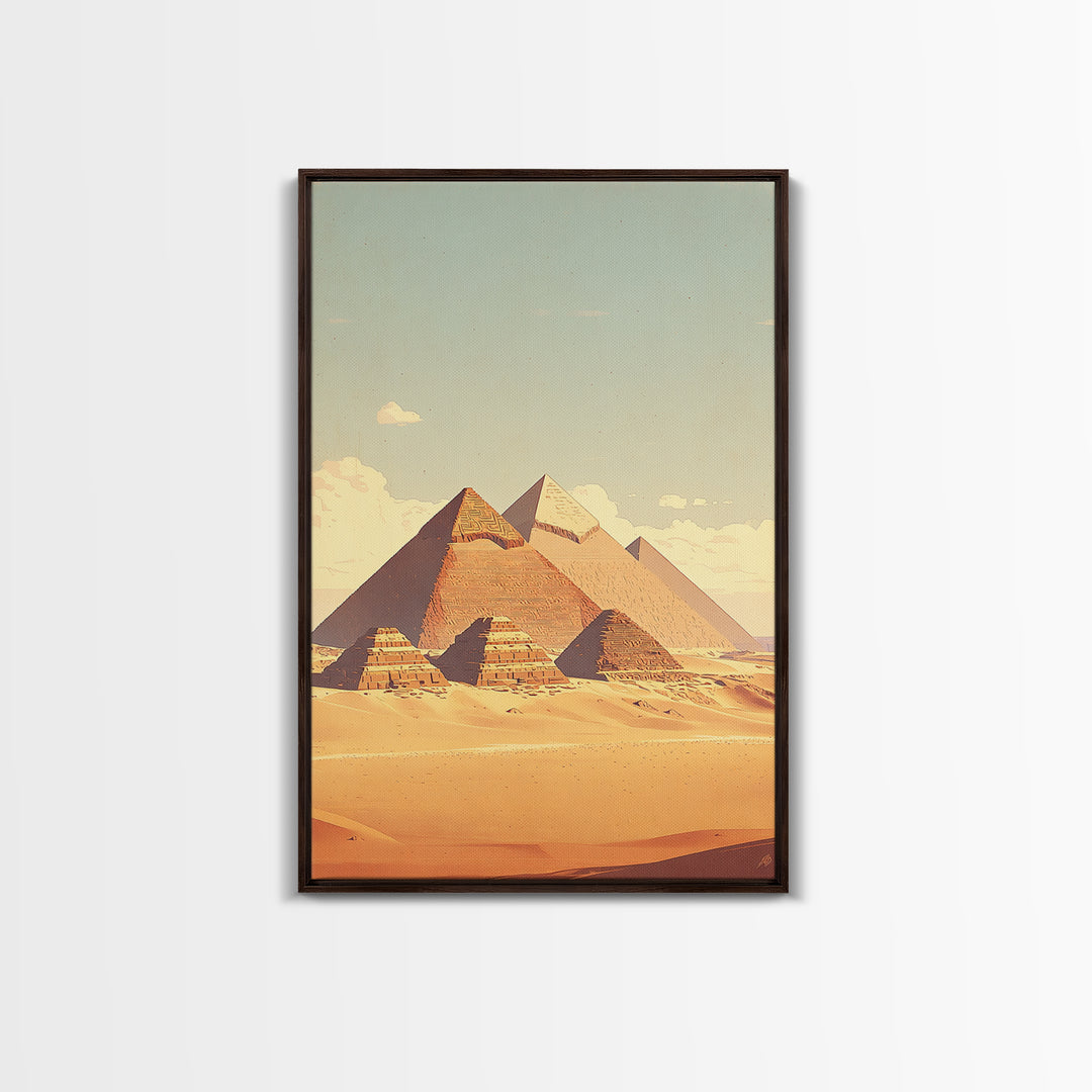 Soft Pastel Egyptian Pyramids Canvas Print, Ancient African Art, Minimalist Desert Landscape, Beige Wall Art, Home Decor