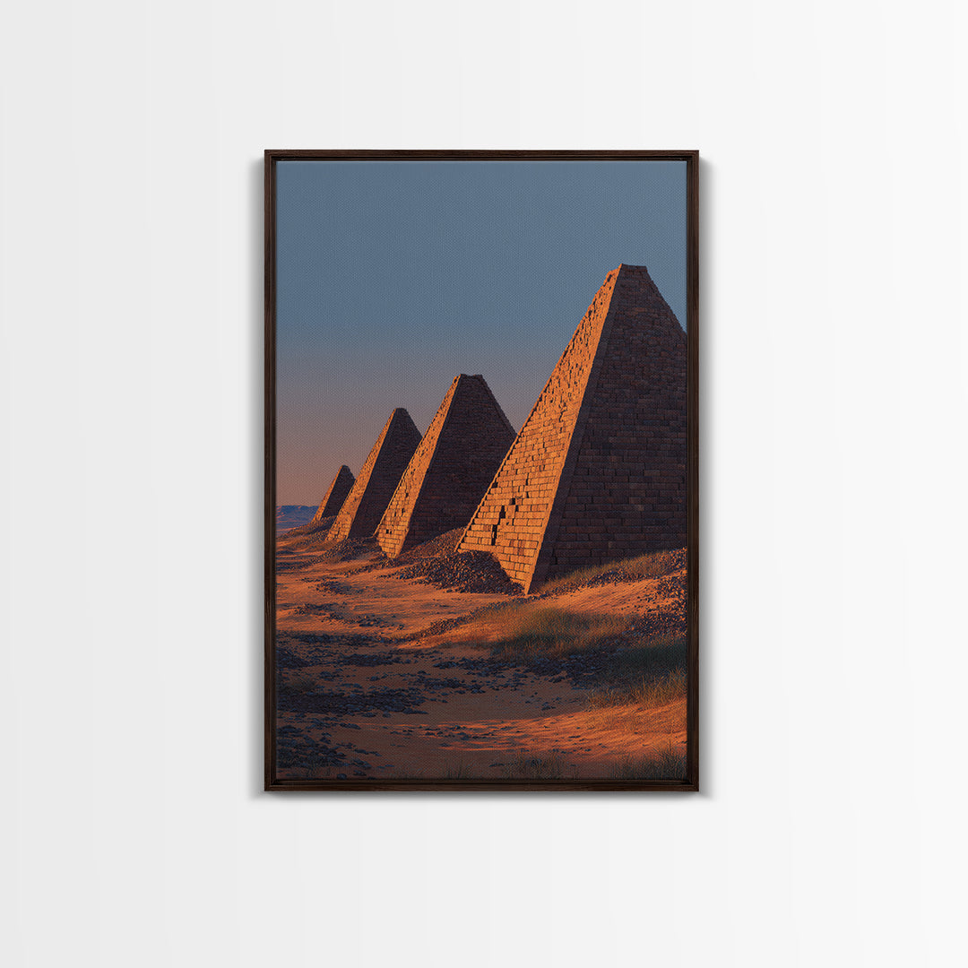 Sunset Nubian Pyramids Canvas Print, African Landscape, Ancient Egypt Inspired Wall Art, Sahara Travel Poster, Home Decor