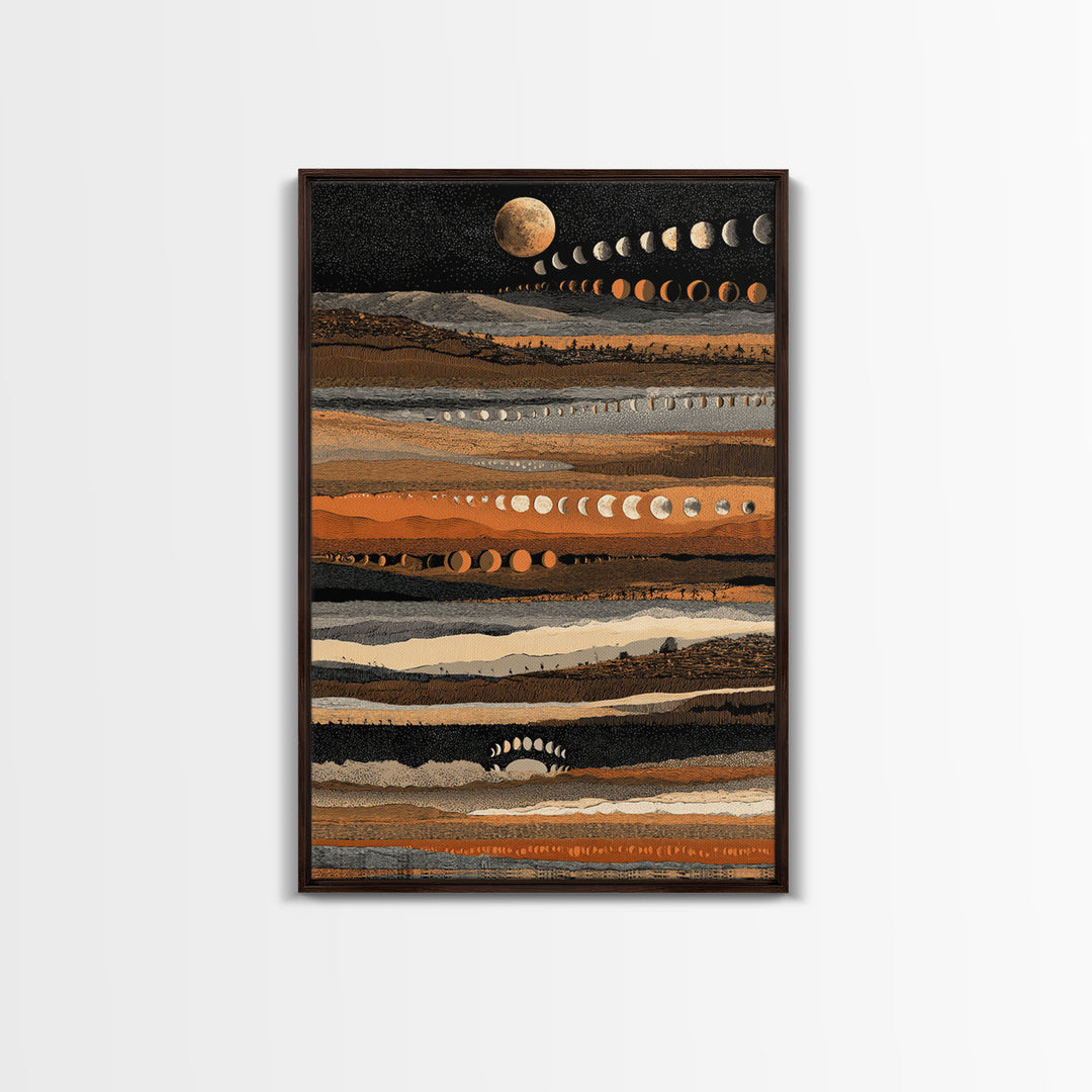 Earth Tone Lunar Phases Wall Art, Celestial Abstract Art, Moon Cycle Poster, Boho Wall Decor, Modern Canvas Art Home Decor Gift