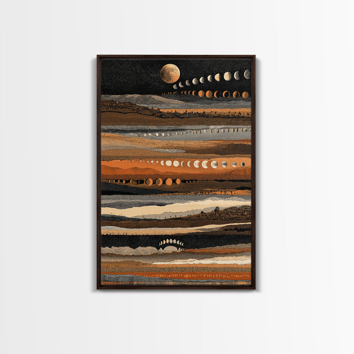 Earth Tone Lunar Phases Wall Art, Celestial Abstract Art, Moon Cycle Poster, Boho Wall Decor, Modern Canvas Art Home Decor Gift