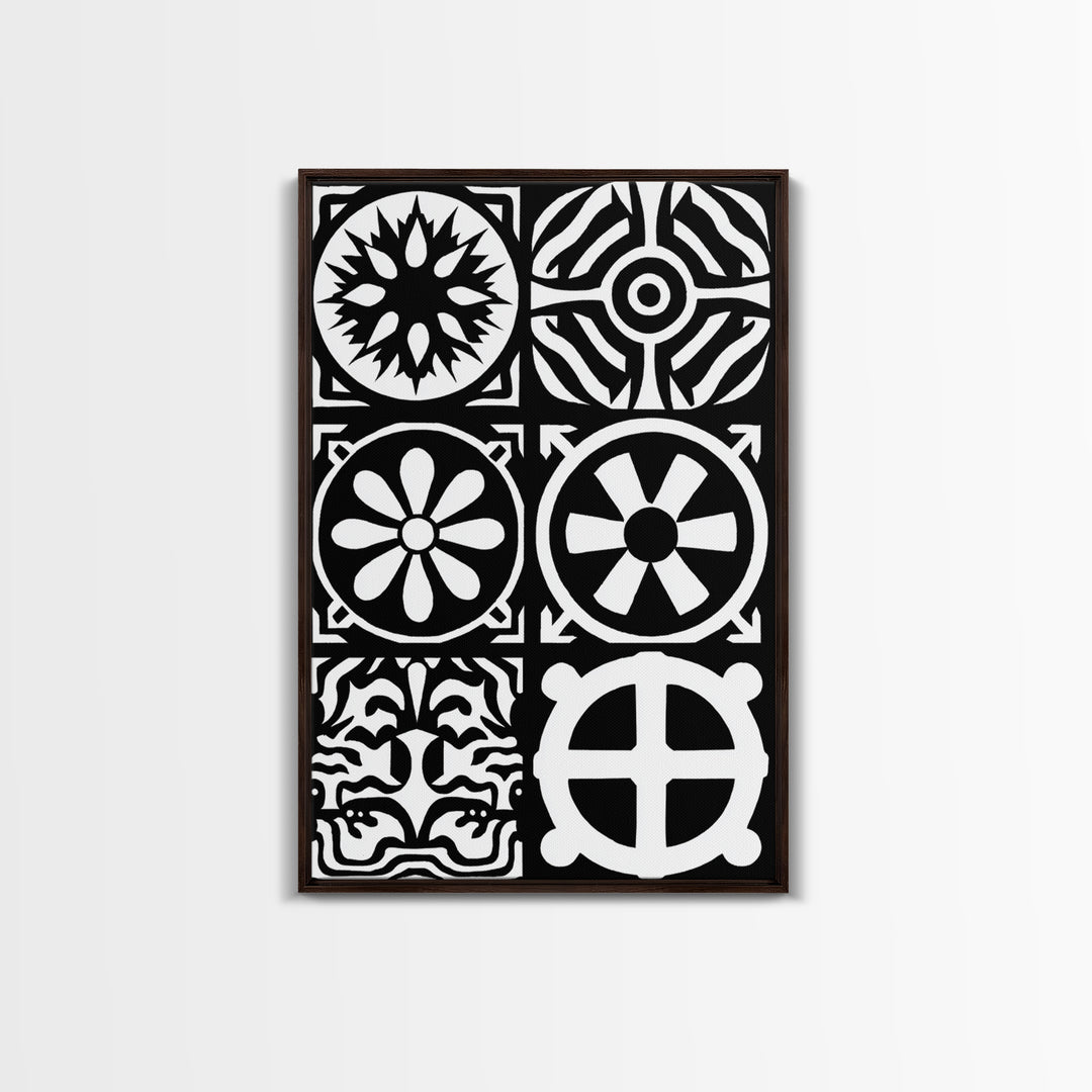 Bold Black And White Tribal Pattern Panels Wall Art, Modern Geometric Abstract Print, Minimalist Boho Unique Home Decor Gift