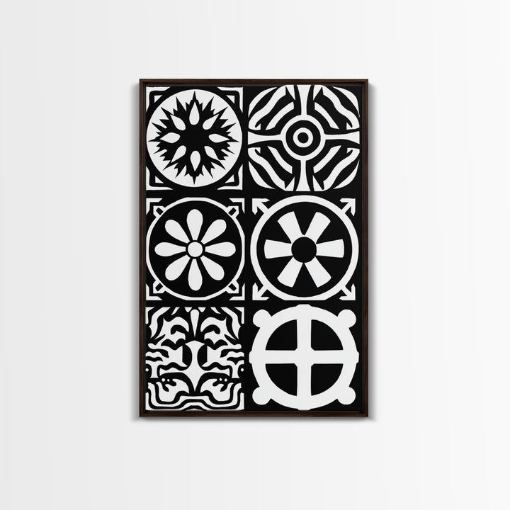 Bold Black And White Tribal Pattern Panels Wall Art, Modern Geometric Abstract Print, Minimalist Boho Unique Home Decor Gift