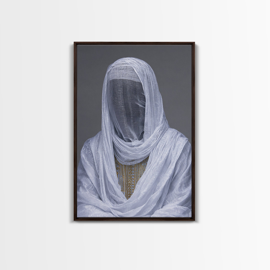 White Veiled African Woman Portrait Wall Art, Afrocentric Cultural Photography, Elegant Spiritual Home Decor Canvas Print